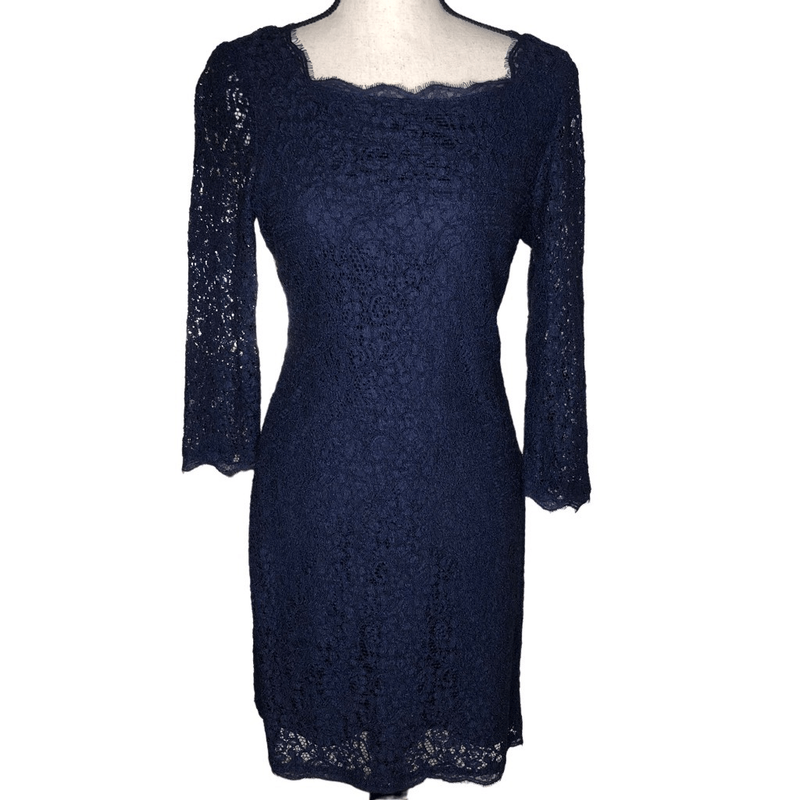 Adrianna Papell Navy Blue Lace Long Sleeve Sheath Dress Sz10 Occasion