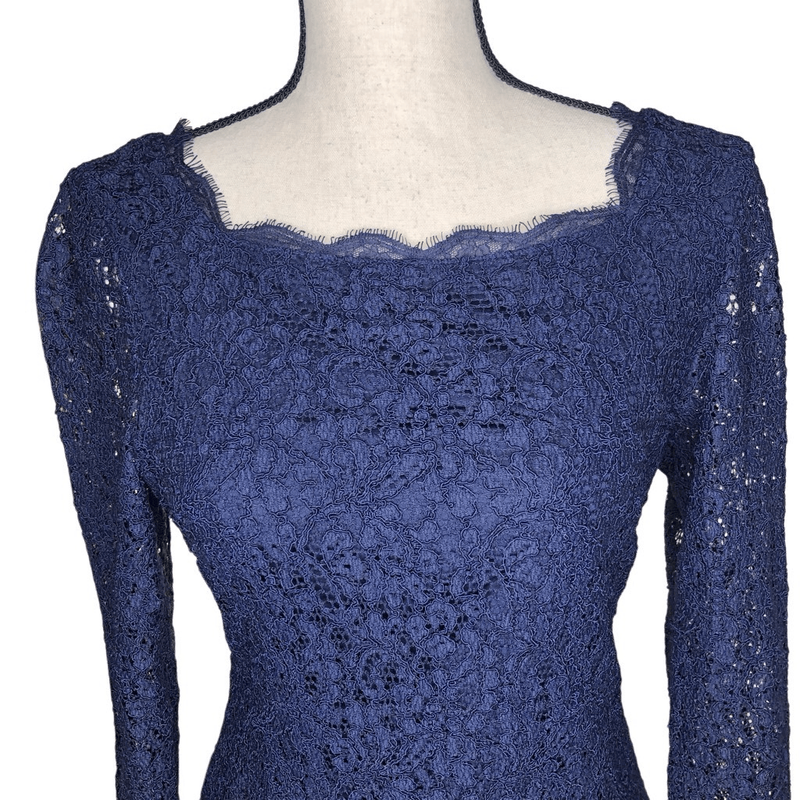Adrianna Papell Navy Blue Lace Long Sleeve Sheath Dress Sz10 Occasion