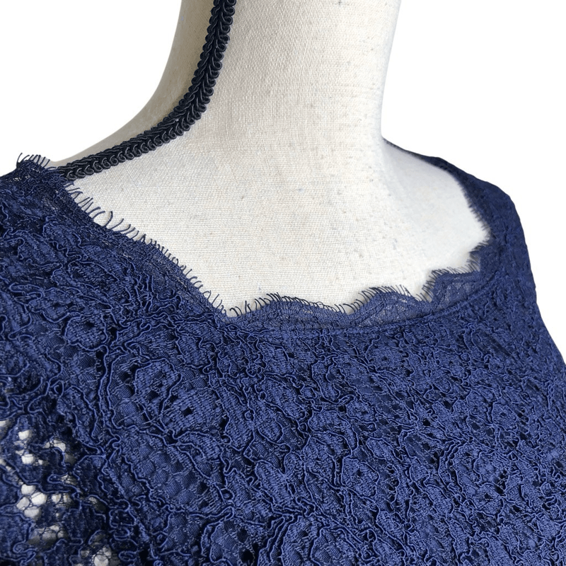 Adrianna Papell Navy Blue Lace Long Sleeve Sheath Dress Sz10 Occasion