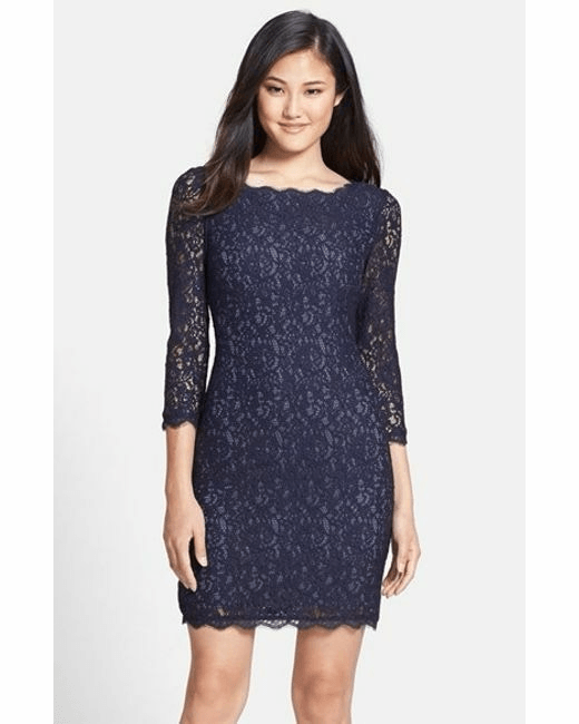 Adrianna Papell Navy Blue Lace Long Sleeve Sheath Dress Sz10 Occasion