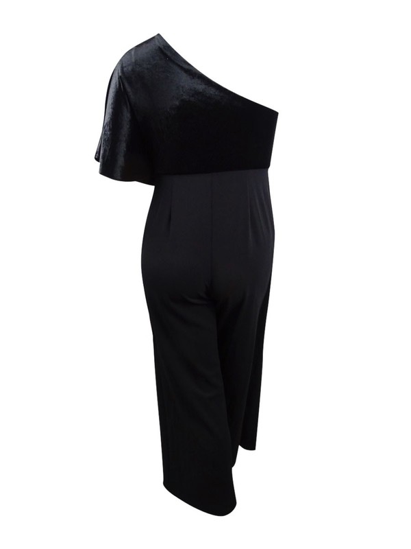 Adrianna Papell Women's Draped Velvet One-Shoulder Jumpsuit (4 Black)