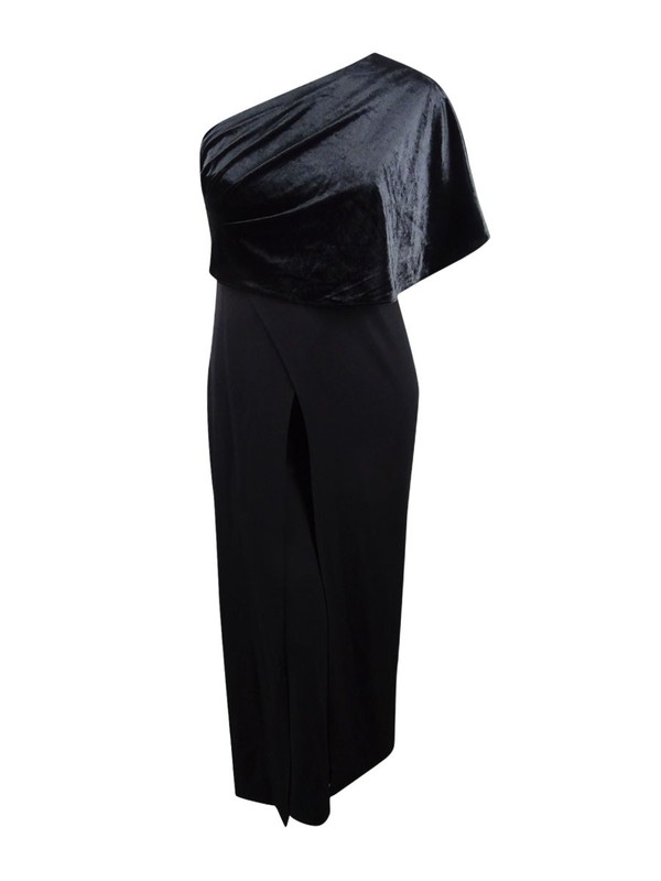 Adrianna Papell Women's Draped Velvet One-Shoulder Jumpsuit (4 Black)