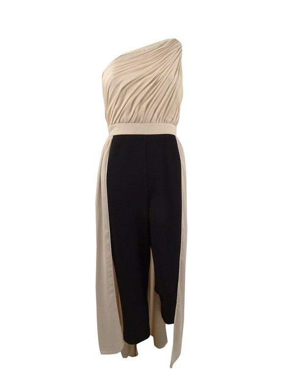 Adrianna Papell Women's One-Shoulder Jumpsuit (4 Black Nude)
