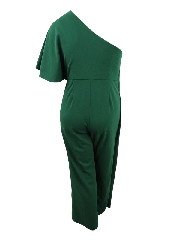 Adrianna Papell Women's Petite Draped One-Shoulder Jumpsuit (0P Dusty Emerald)