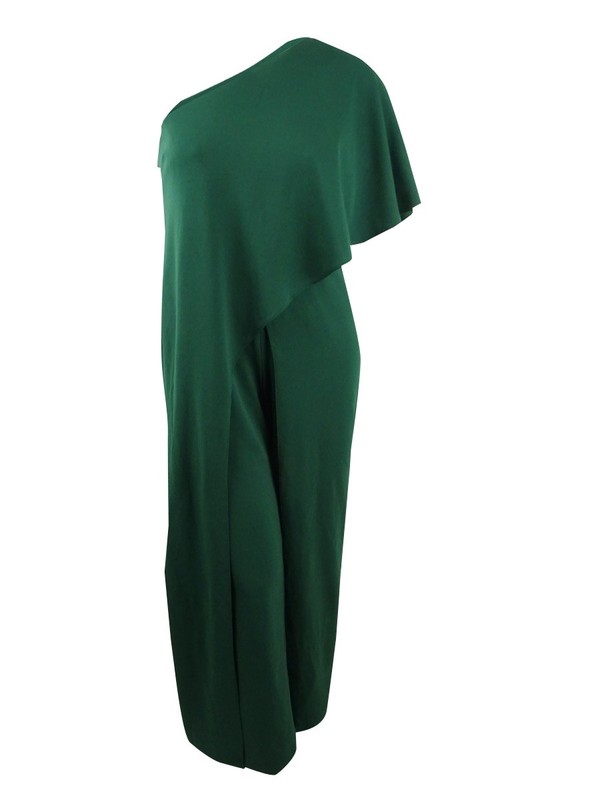 Adrianna Papell Women's Petite Draped One-Shoulder Jumpsuit (0P Dusty Emerald)