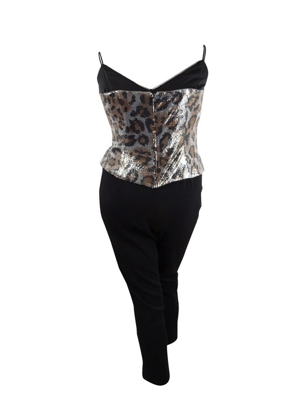 Adrianna Papell Women's Plus Size Leopard Sequin Jumpsuit (20W Beige/Black)