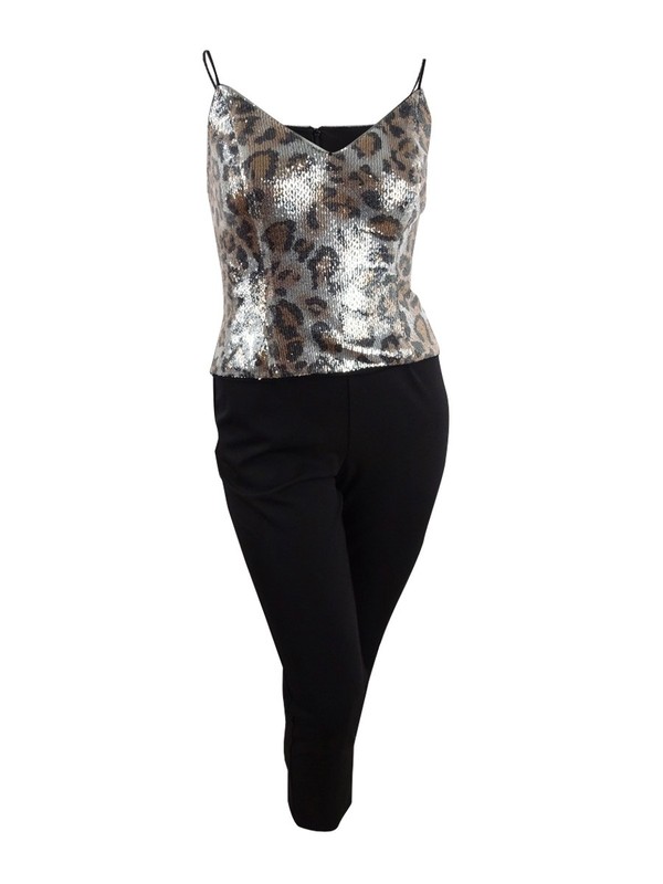Adrianna Papell Women's Plus Size Leopard Sequin Jumpsuit (22W Beige/Black)