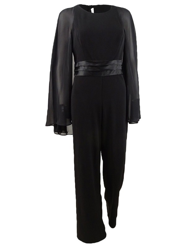 Adrianna Papell Women's Satin-Cape Jumpsuit (4 Black)