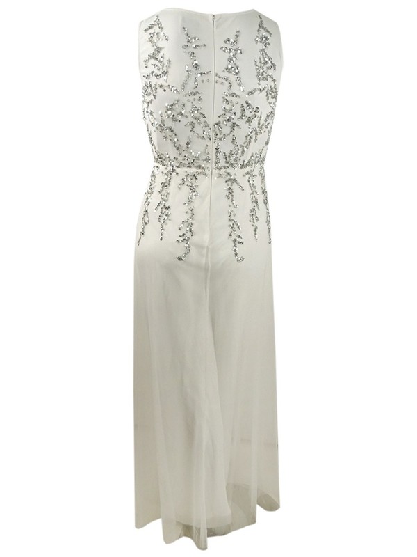 Adrianna Papell Women's Sequined Georgette Wide-Leg Jumpsuit (2 Ivory/Silver)