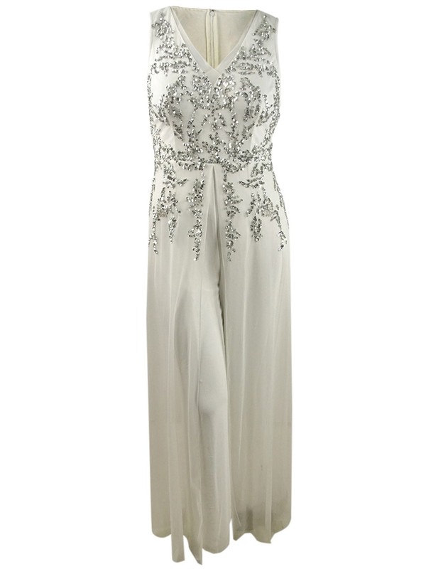 Adrianna Papell Women's Sequined Georgette Wide-Leg Jumpsuit (2 Ivory/Silver)