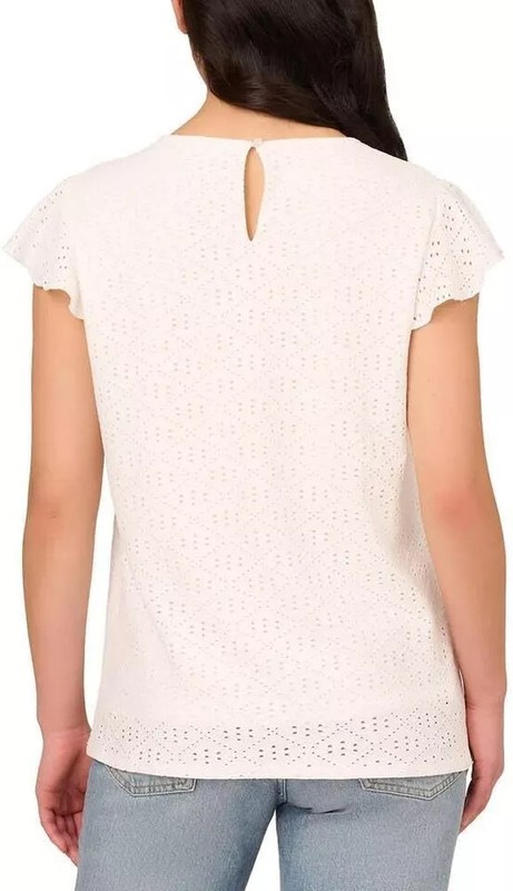 Adrianna Papell Women's Short Ruffle Sleeve Eyelet Knit Blouse Top