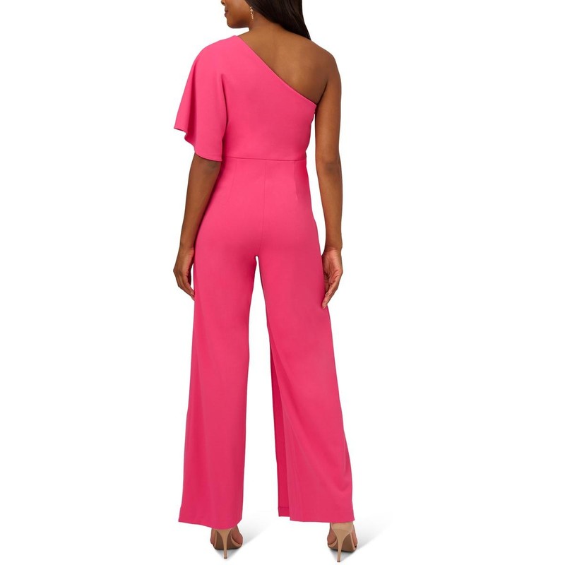 Adrianna Papell Womens Red One Shoulder Draped Jumpsuit Plus 14w BHFO 3282