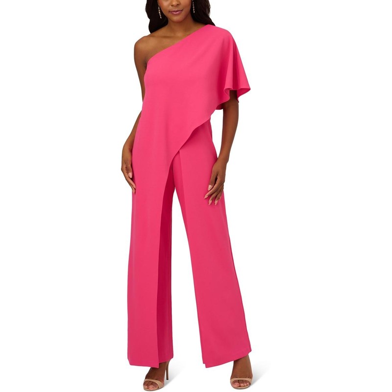 Adrianna Papell Womens Red One Shoulder Draped Jumpsuit Plus 14w BHFO 3282
