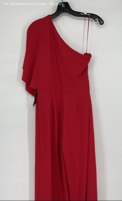 Adrianna Papell Womens Red One Shoulder Half Sleeve One-Piece Jumpsuit Size 2