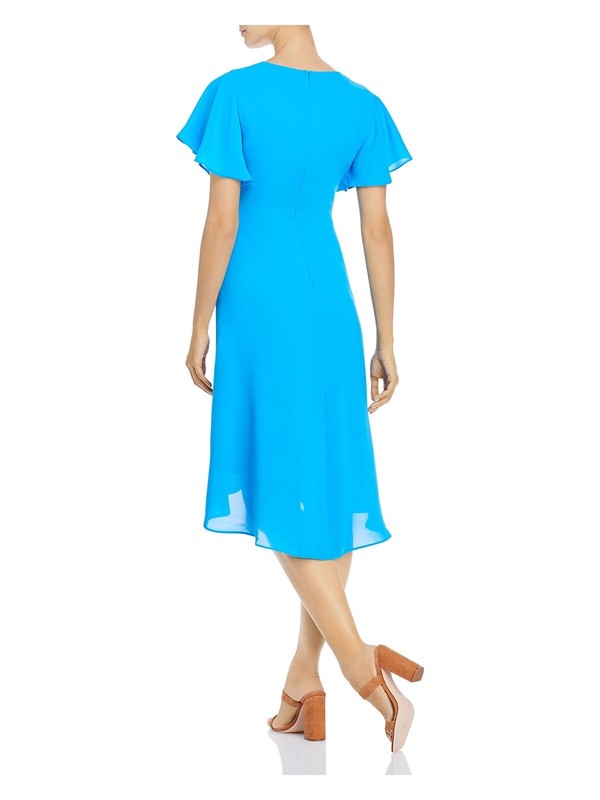ADRIANNA PAPELL Womens Twist Front Flutter Sleeve Fit + Flare Dress