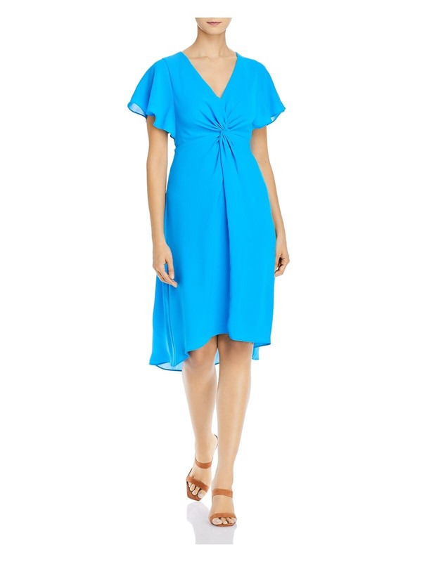 ADRIANNA PAPELL Womens Twist Front Flutter Sleeve Fit + Flare Dress