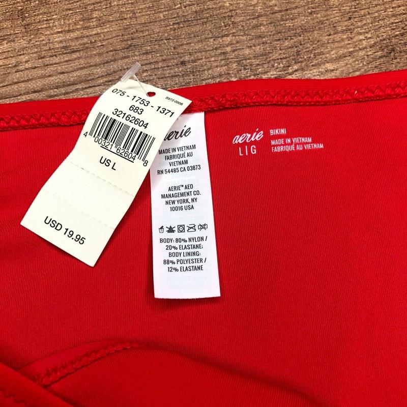 Aerie Bikini Bottom Size Large Red Swim Classic Fit Full Coverage NWT