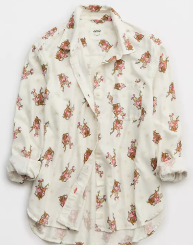 Aerie Cindy Lou Who Flannel Off-Duty Flannel Pajama Shirt Size Large