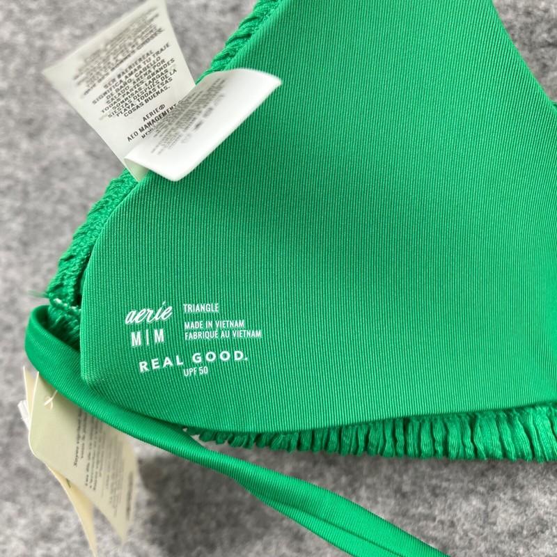 Aerie Crinkle Bikini Set Kelly Green Size M String Triangle Top High Cheeky NWT