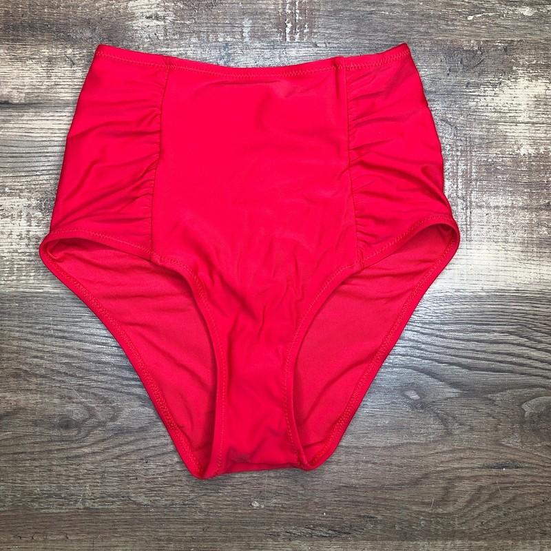 Aerie High Waisted Full Coverage Bikini Bottom Size XXS Chilly Red Ruched NWT