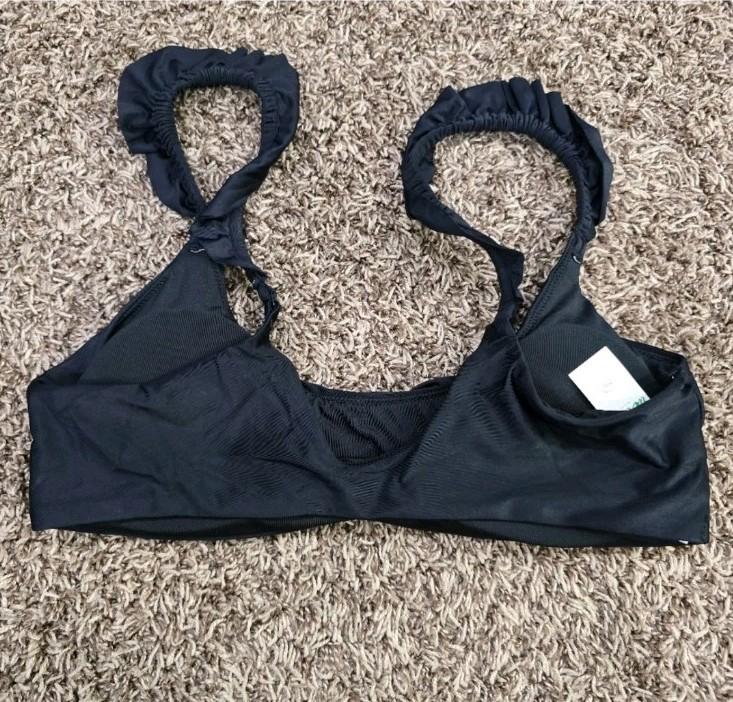 Aerie NWT Ruffle Scoop Bikini Swim Top Black Size L