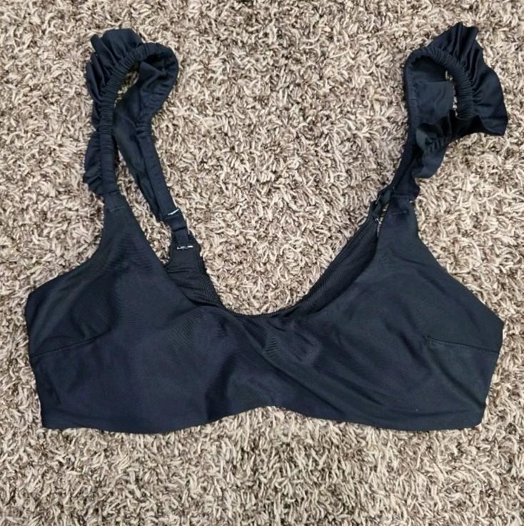 Aerie NWT Ruffle Scoop Bikini Swim Top Black Size L