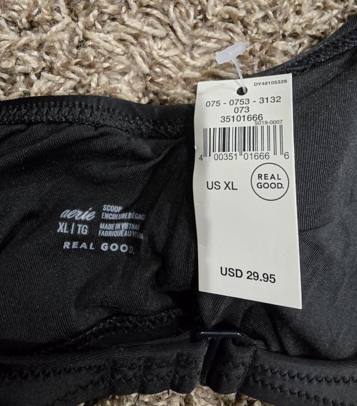 Aerie NWT V Scoop Plunge Bikini Top Black Size XL