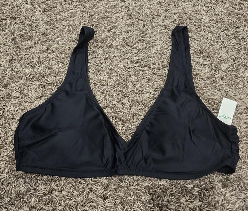 Aerie NWT V Scoop Plunge Bikini Top Black Size XL