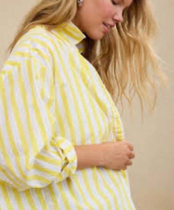 Aerie Women’s Button Down Shirt Sz Large Oversized Yellow & White Stripe NWT