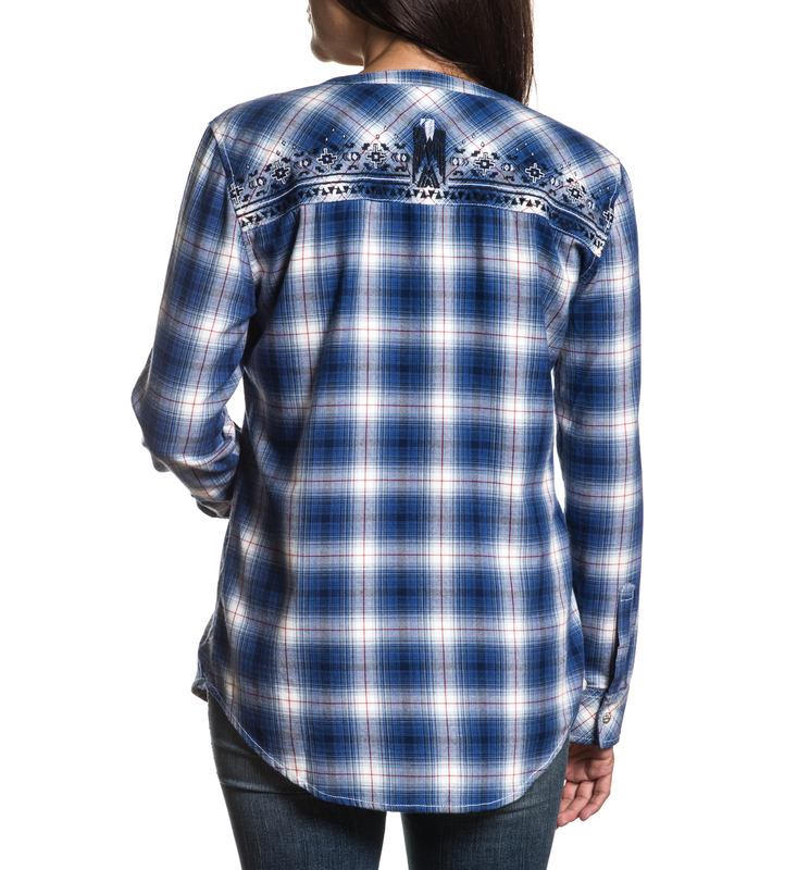 AFFLICTION Women's Long Sleeve Button Down Shirt CRYSTAL VISION Embroidered