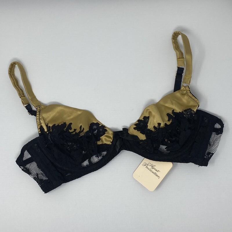 Agent Provocateur Nayeli SOIREE Gold Black Silk Bra 34C NWT $505 *SALE*