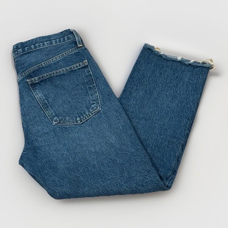 Agolde Jeans Womens 26 (x24) Parker Long Straight Leg Ankle Fray Button Fly Blue