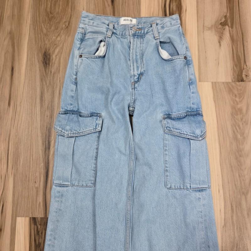 AGOLDE Minka Cargo Jeans Womens 23 Blue High Rise Wide Leg Denim