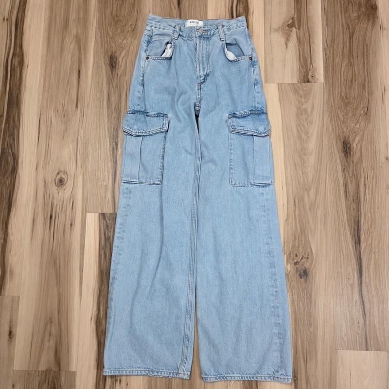 AGOLDE Minka Cargo Jeans Womens 23 Blue High Rise Wide Leg Denim