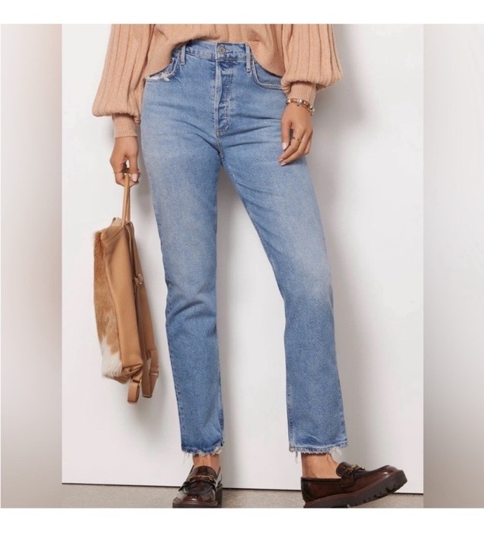 AGOLDE Riley High Rise Straight Crop Jeans Size 25 Blue Straight Leg A056D-1255