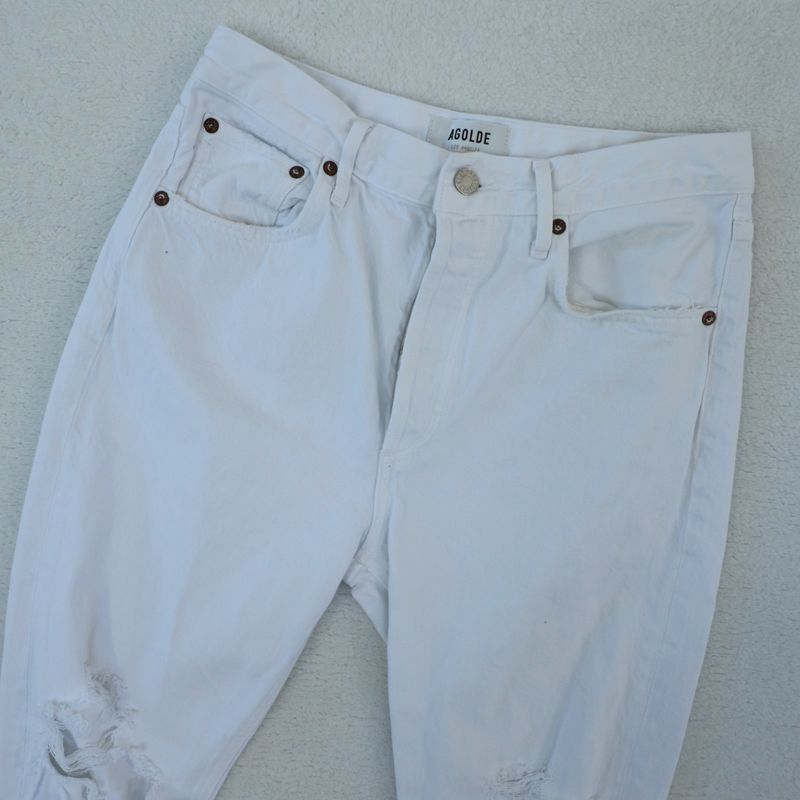 Agolde Riley Jeans Women's 27 Slant High Rise Straight Cropped Ripped Button Fly