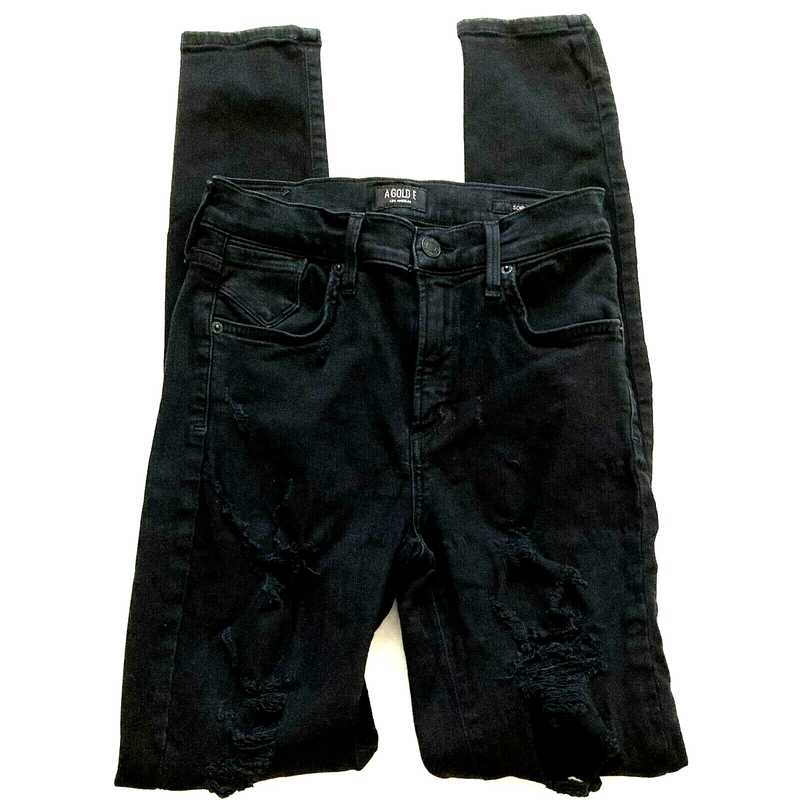 Agolde Women's Pants Size 26 Sophia Style Distressed Jeans Black Skinny Jean