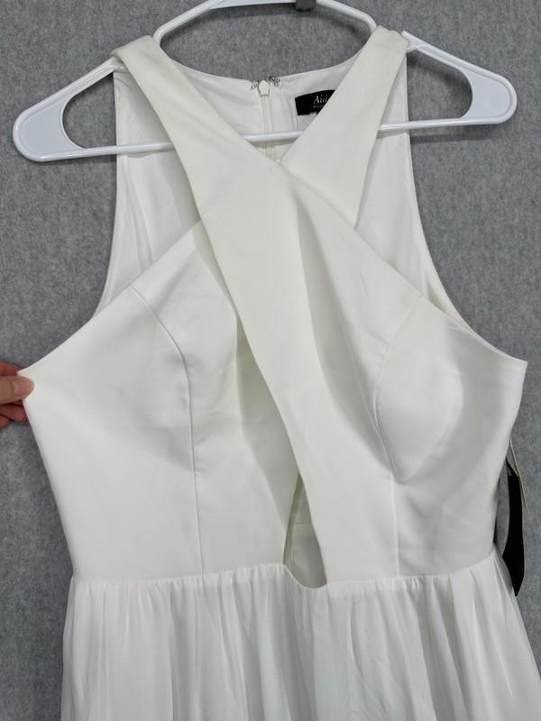AIDAN MATTOX Halter Gown Size 6 Ivory Crisscross Tiered Dress NWT