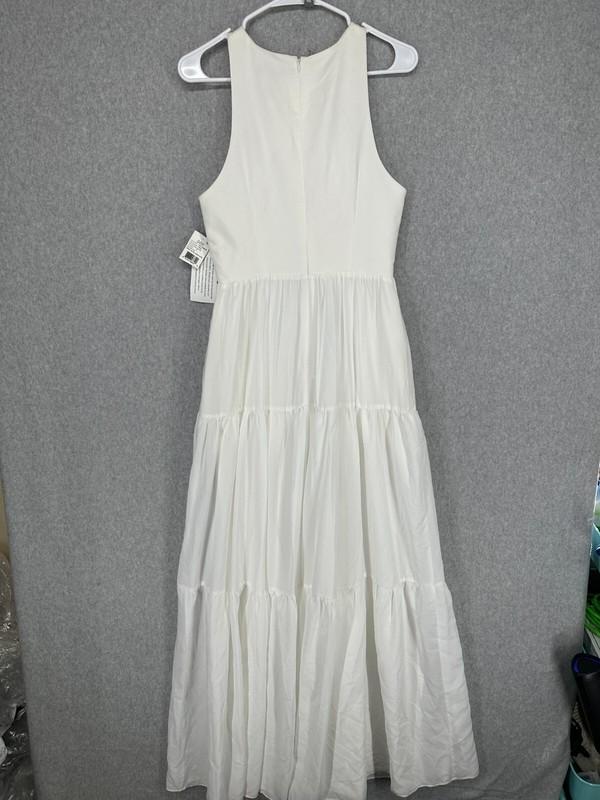 AIDAN MATTOX Halter Gown Size 6 Ivory Crisscross Tiered Dress NWT