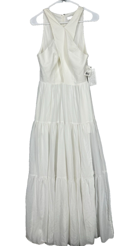 AIDAN MATTOX Halter Gown Size 6 Ivory Crisscross Tiered Dress NWT