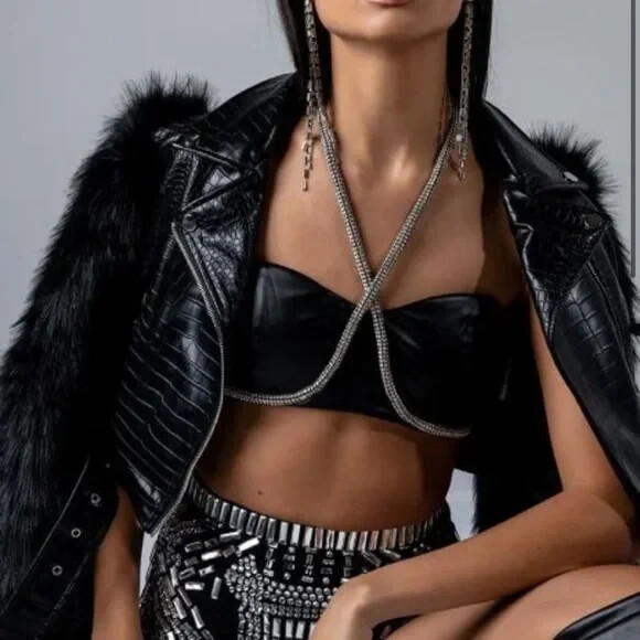 AKIRA MAKING AN APPEARANCE STUDDED HALTER FAUX LEATHER BUSTIER ASST 153983 NEW