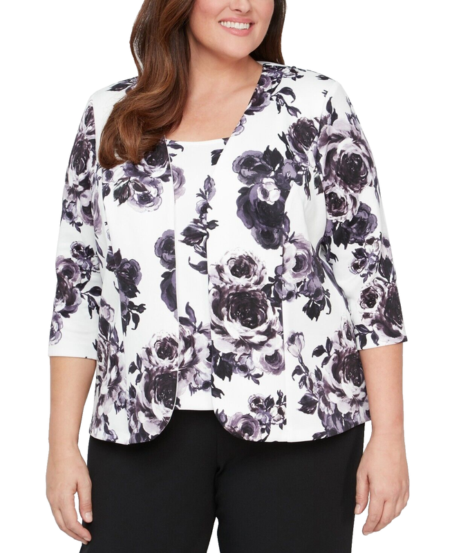 Alex Evenings Blue Jacket Top Set Size XL