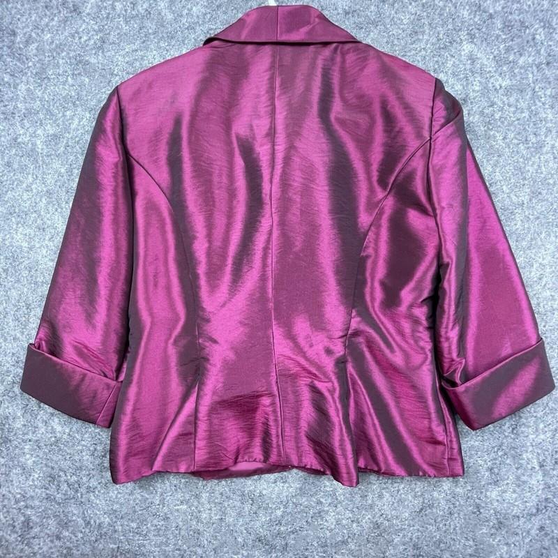 Alex Evenings Petite Blazer Womens Medium Fuchsia Taffeta Coverup Bolero Formal