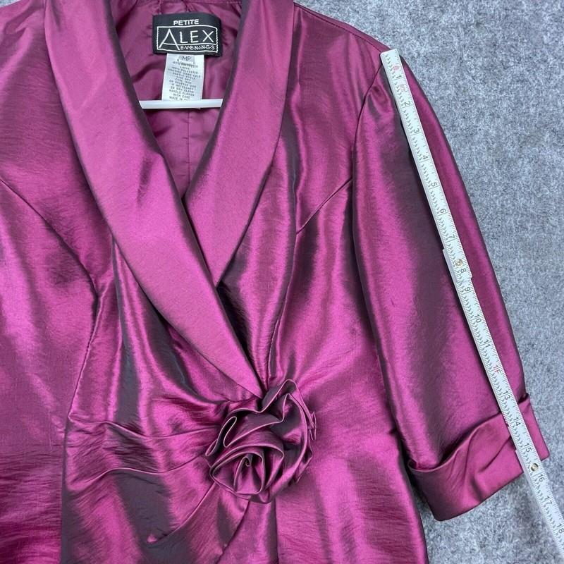 Alex Evenings Petite Blazer Womens Medium Fuchsia Taffeta Coverup Bolero Formal