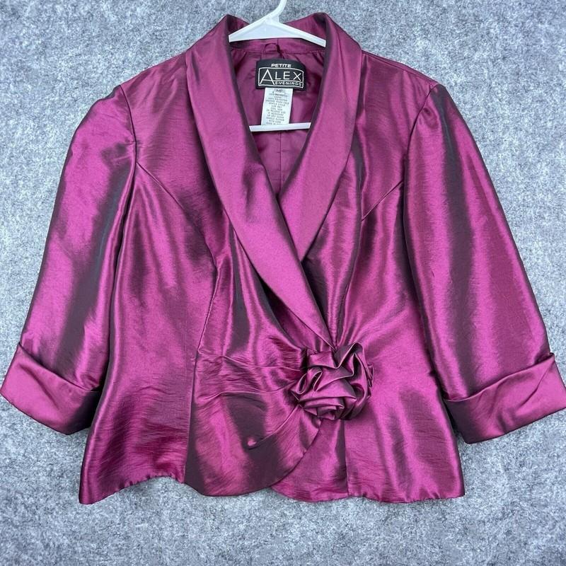 Alex Evenings Petite Blazer Womens Medium Fuchsia Taffeta Coverup Bolero Formal