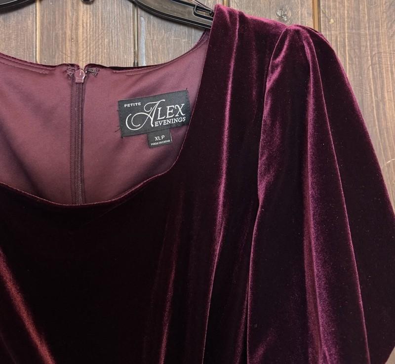 Alex Evenings Petite XL Velvet Top Wine Puff Sleeve Embellished NWT $139 PXL