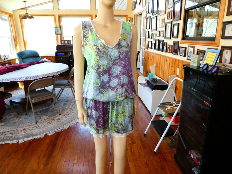 Alexis With Love~Green/Purple Multi Sleeveless Romper~Size L~Polyester~N/W/O/T