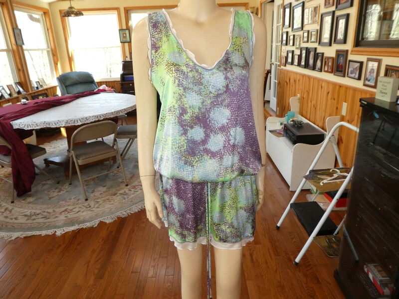 Alexis With Love~Green/Purple Multi Sleeveless Romper~Size L~Polyester~N/W/O/T
