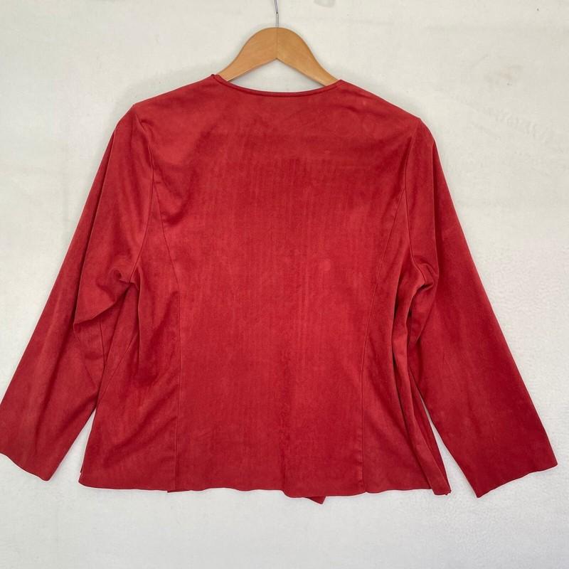 Alfred Dunner Drape Front Women Jacket Faux Suede Open Cardigan Petite Red 12P