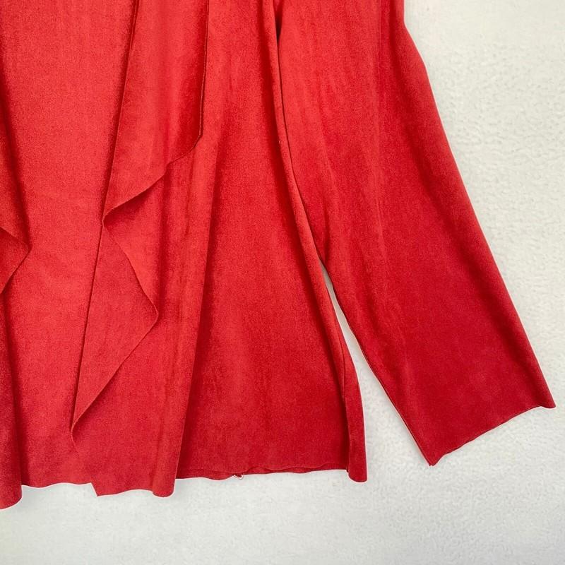 Alfred Dunner Drape Front Women Jacket Faux Suede Open Cardigan Petite Red 12P